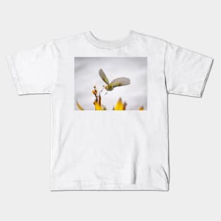 Waxeye in  flight above flowers just feeding on. Kids T-Shirt